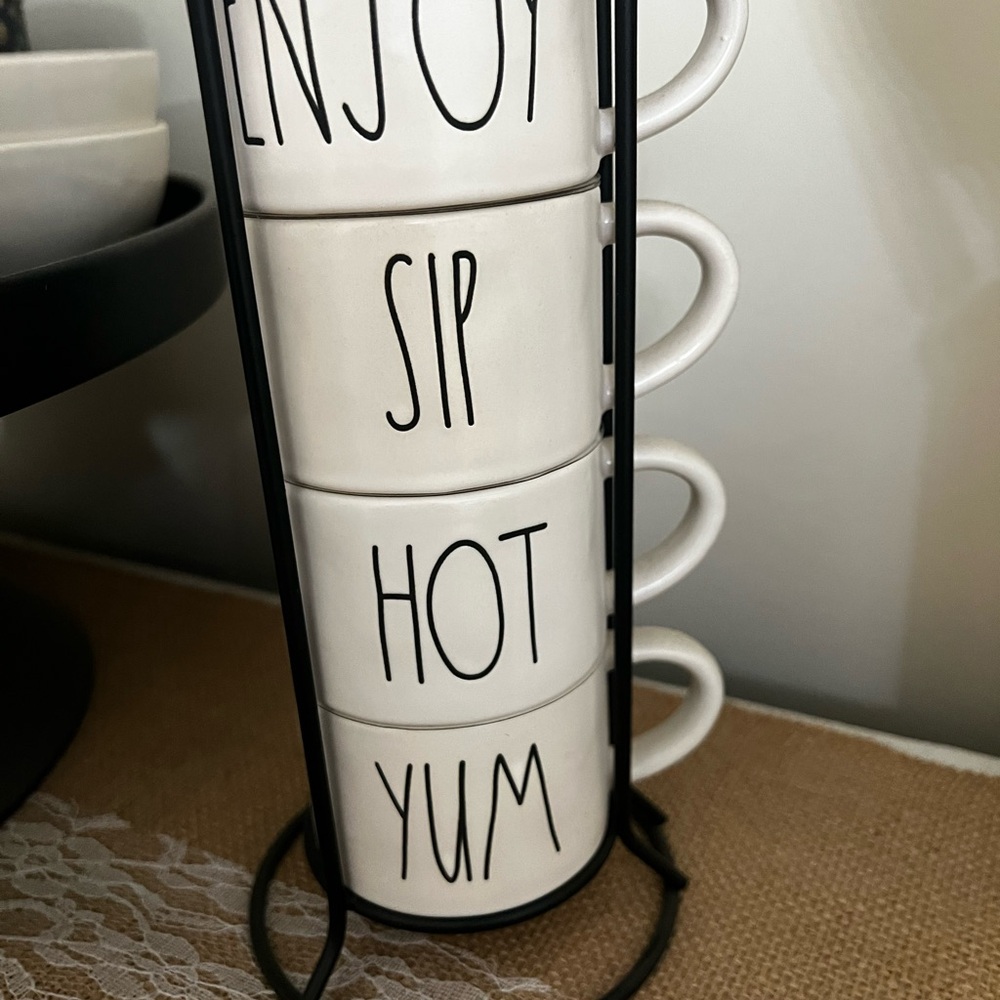 Rae Dunn White Stacked Mugs Set